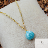 Amazonite Gold Plated Wire Wrapped Heart Pendant Necklace, Bohemian Necklace, Amazonite Chain Necklace, Gemstone Pendant Necklace Jewelry